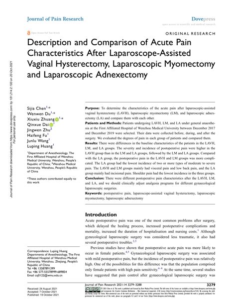 Pdf Description And Comparison Of Acute Pain Characteristics After