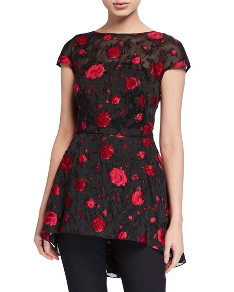 Lela Rose Floral Embroidered Open Back Evening Top Neiman Marcus