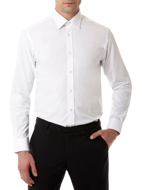 Remus Uomo Plain Classic Fit Long Sleeve Formal Shirt In White For Men