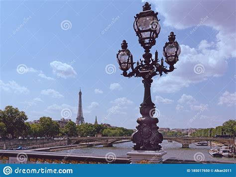 Alexander Iii Bridge With Eiffel Tower On The Background Stock Photo