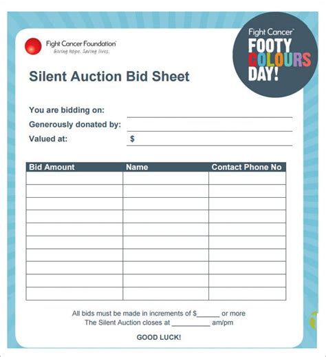 silent auction bid sheet template   word excel