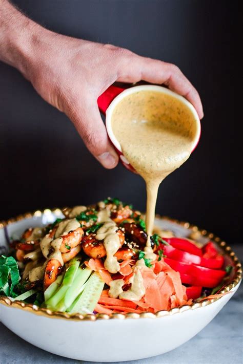 To prepare dressing, combine the first 8 ingredients in a blender; Thai Shrimp Salad With Peanut Dressing - Thai Noodle Salad With The Best Ever Peanut Sauce ...