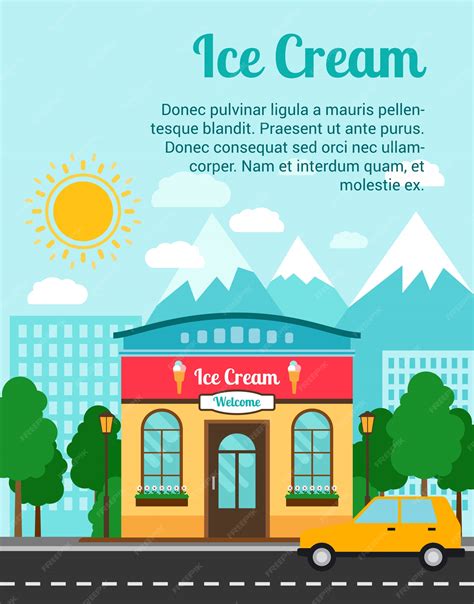 Premium Vector Ice Cream Banner Template With Shop Building