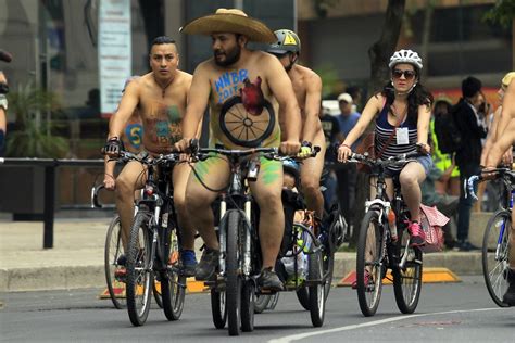 Cyclists Take Part In World Naked Bike Ride In Mexico City To Protest