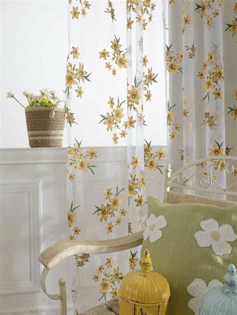 Flower Print Rod Pocket Sheer Curtain 1pc Aesthetic Room Decor Cute