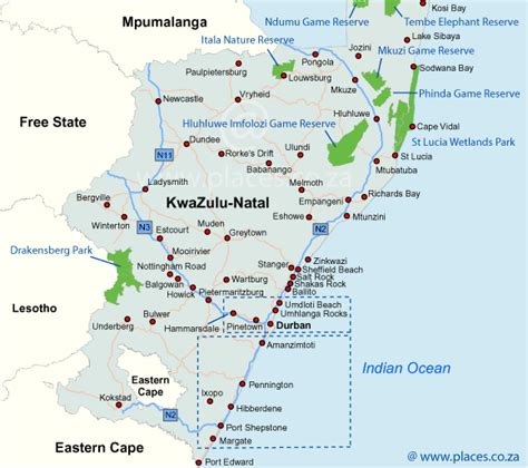 Accommodation And Overview Map Of Kwazulu Natal