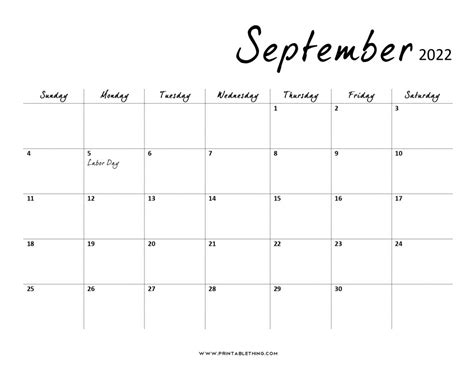 20 September 2022 Calendar Printable Pdf Us Holidays Blank