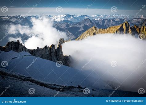 Alps Mountains Range Summits Glacier Landscape Mont Blanc Massif Stock