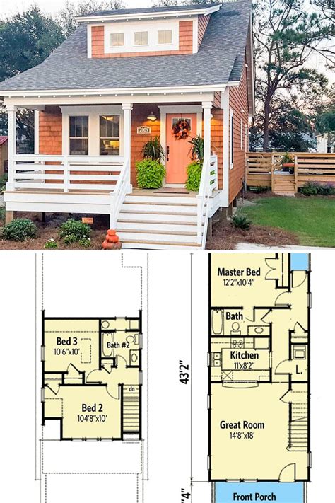 two story house plans with porches and steps to the second floor are shown in this image