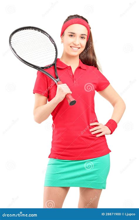 A Young Female Holding A Tennis Racket Stock Photo Image Of Adult