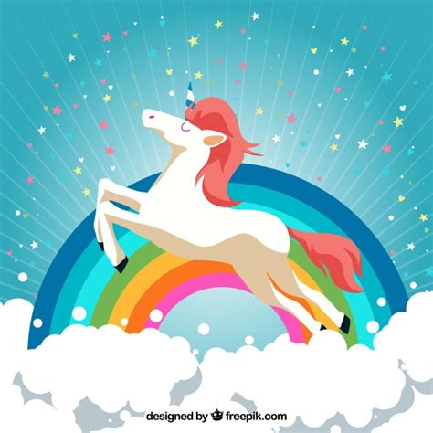 Cloud And Rainbow Background With Happy Unicorn Vector Free Download