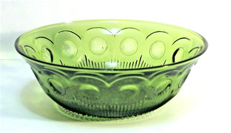 Vintage Bartlett Collins Manhattan St Genevieve Bowl Green Glass
