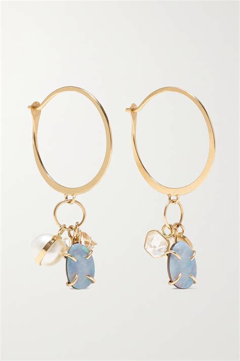 Melissa Joy Manning 14 Karat Recycled Gold Multi Stone Hoop Earrings