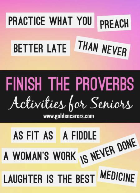 Card games, arts and crafts, singles clubs, celebrations,. Finish the Sayings and Proverbs Game - Printable Word ...