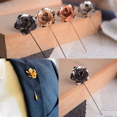 Rose Flower Lapel Pin Metal Gold Rose Gold Silver Black Etsy