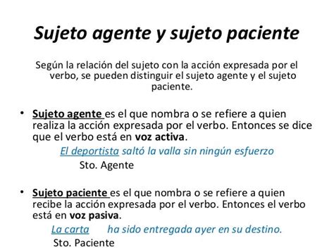 Ejemplos De Oraciones Con Sujeto Agente Y Paciente Opciones De Ejemplo