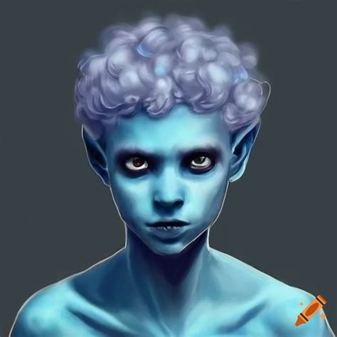 Digital Art Of A Young Blue Skinned Alien Man With White Hair