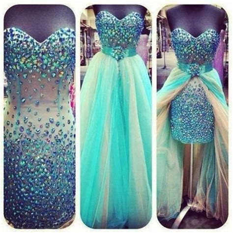Unique Custom High Low Sweetheart Diamond Turquoise Tulle Ombre Prom Dresses On Storenvy