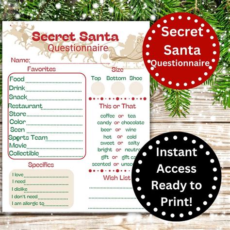 Secret Santa Questionnaire Christmas Party Work Secret Santa Secret