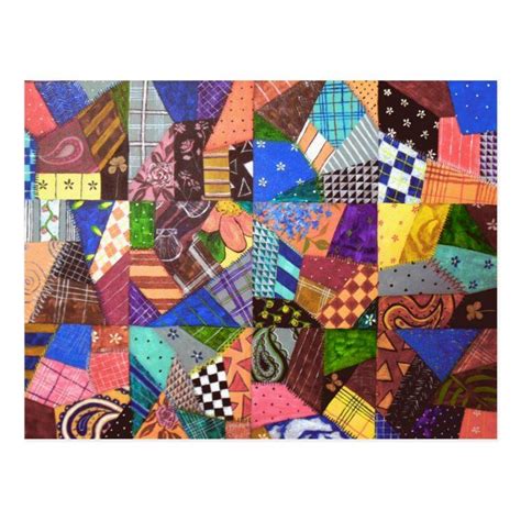 Crazy Quilt Patchwork Quilt Abstract Art Geometric Postcard Zazzle