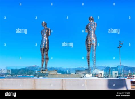 Batumi Georgia April 30 2017 Moving Metal Sculpture Man And Woman