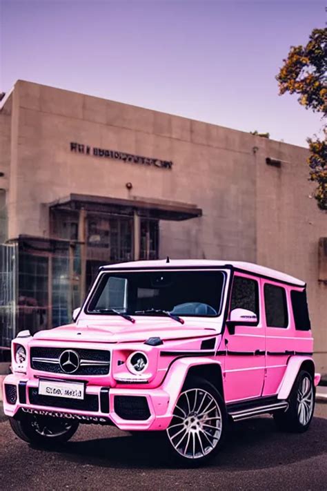 Photo Of A Pink Mercedes Benz G63 Parked In Front Of A Stable