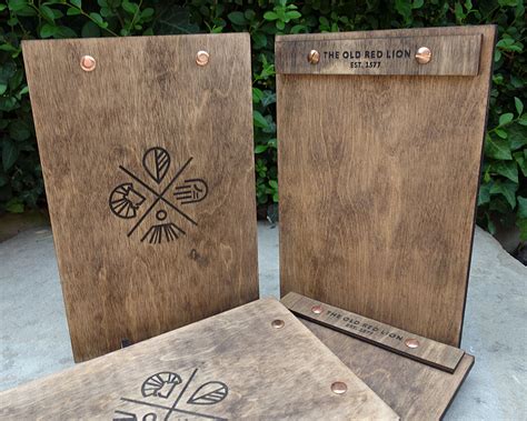 Wooden Menu Holders Pack Of Menu Boards Personalised Menu Clipboards Bar Menus Etched