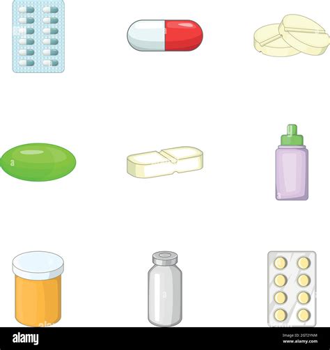 S Mbolos De Farmacia Y Drogas Conjunto De Iconos Estilo De Dibujos Animados Imagen Vector De
