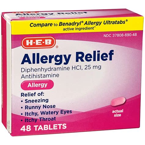 H E B Allergy Relief Diphenhydramine 25 Mg Antihistamine Tablets Shop
