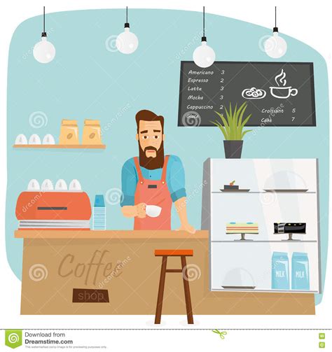 Bearded Barista Man Making Coffee Latte Art Cafe Logo Design Template