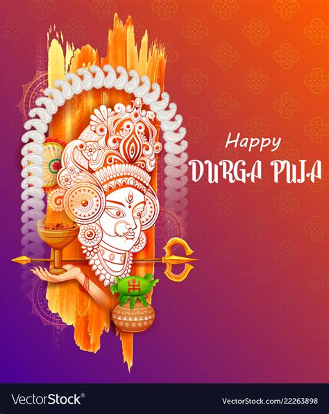 Goddess Durga Face In Happy Puja Subh Royalty Free Vector