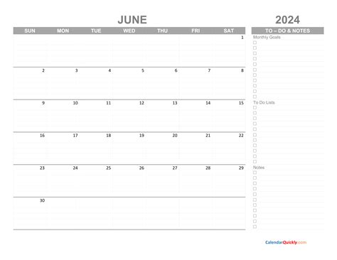 June 2024 Calendar With To Do List Calendar Quickly