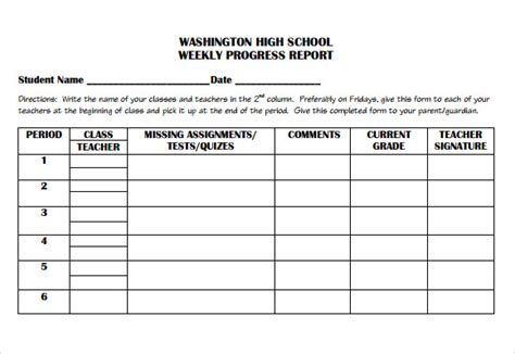 High School Progress Report Template Professional Templates