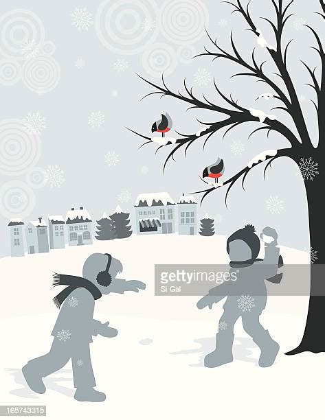 Kids Playing In Snow Silhouette Photos And Premium High Res Pictures