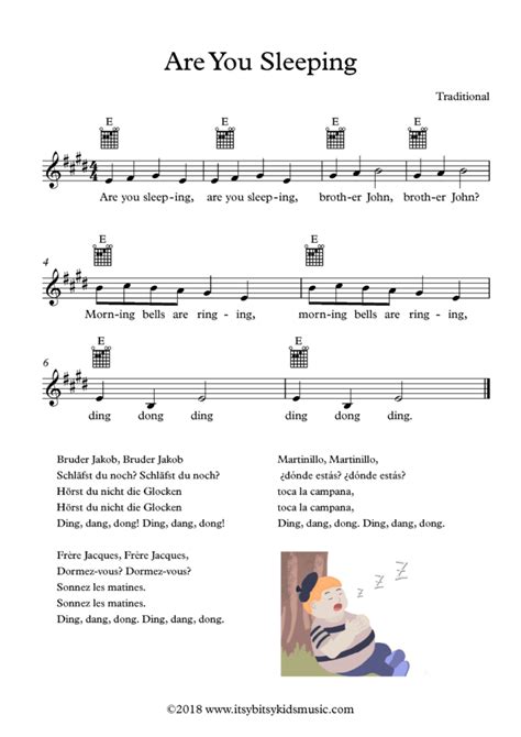 Şarkısı ile dinlerken i̇ngilizce şarkı söyleyin. Are You Sleeping (Frère Jacques) Sheet Music With Chords ...