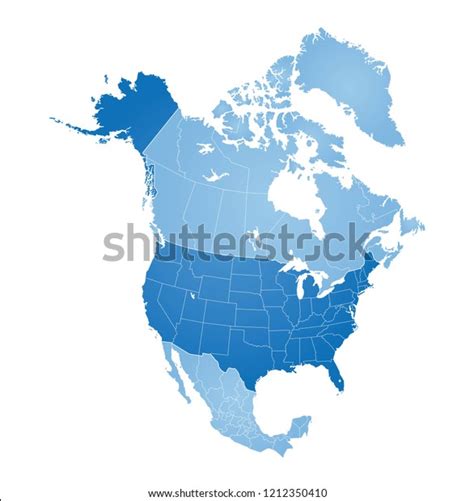 Map North America Usa Canada Mexico Stock Vector Royalty Free 1212350410
