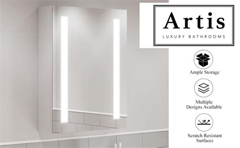 Artis Modern Led Illuminated Bathroom Mirror Cabinet With Shaver Socket Demister Mirror Pad