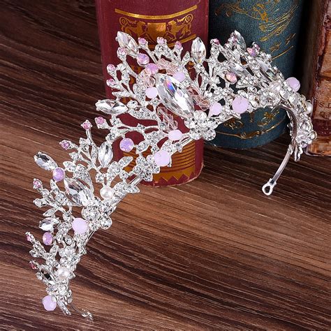 Baroque Silver Gold Handmade Pink Beaded Crown Luxury Crystal