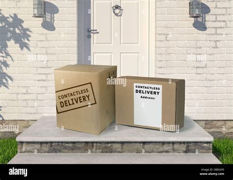 Contactless Delivery Concept Touch Free Shipping Cardboard Boxes On The Porch Safe Order From