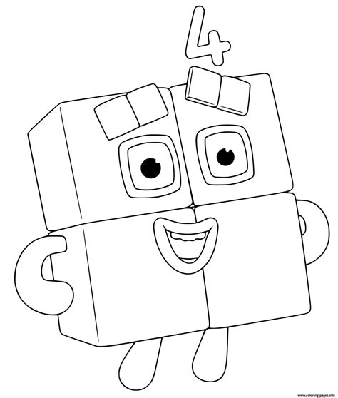 Numberblocks 4 Four Coloring Pages Printable