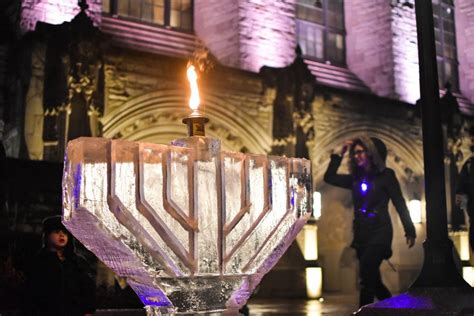 Northwestern Jewish Organizations Light Ice Sculpture Menorah To Kick