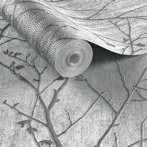 Graham And Brown Boutique Water Silk Sprig Silver Wallpaper 104754