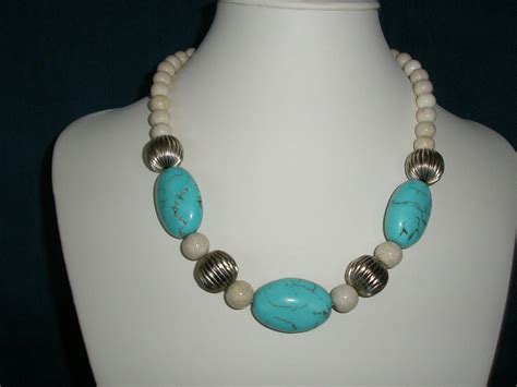 Turquoise Magnesite Necklace And Fossil Beads With Free Pair Etsy