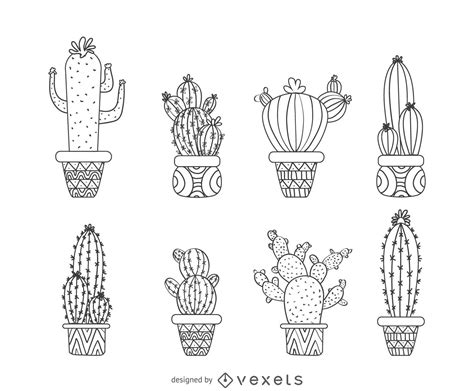 Hand Drawn Outline Cactus Collection Vector Download