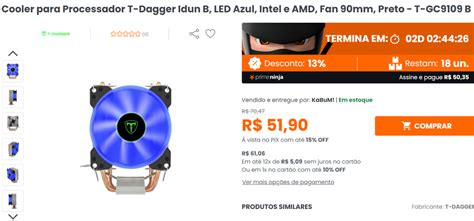 Cooler Para Processador T Dagger Idun B LED Azul Intel E AMD Fan Mm Preto T GC B