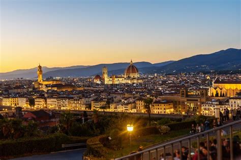 View Of Florence From Piazzale Michelangelo At Sunset Italy Stock