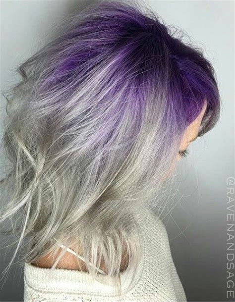 Gray Purple Ombre Dyed Hair Silver Hair Color Grey Hair