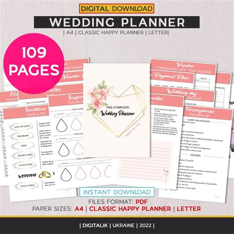 Wedding Planner Printable Printable Wedding Planner Kit Etsy