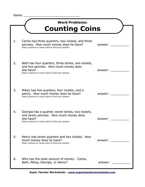 Solve&word&problems&involving&dollar&bills,&quarters,&dimes,&nickels,&and&pennies,& using&$&and&¢symbols&appropriately.& there are 2 worksheets of money word problems: 3 Free Math Worksheets Second Grade 2 Counting Money Money Words to Numbers 020 4th and 5th g ...