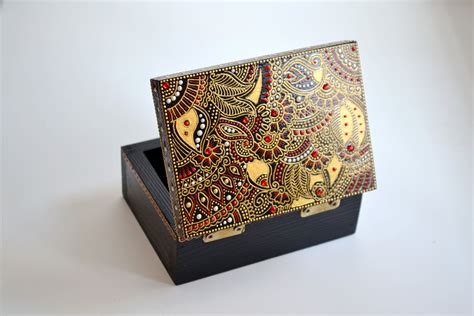 Personalized Wooden Jewelry Box Henna Art Box Hand Painted Hand
